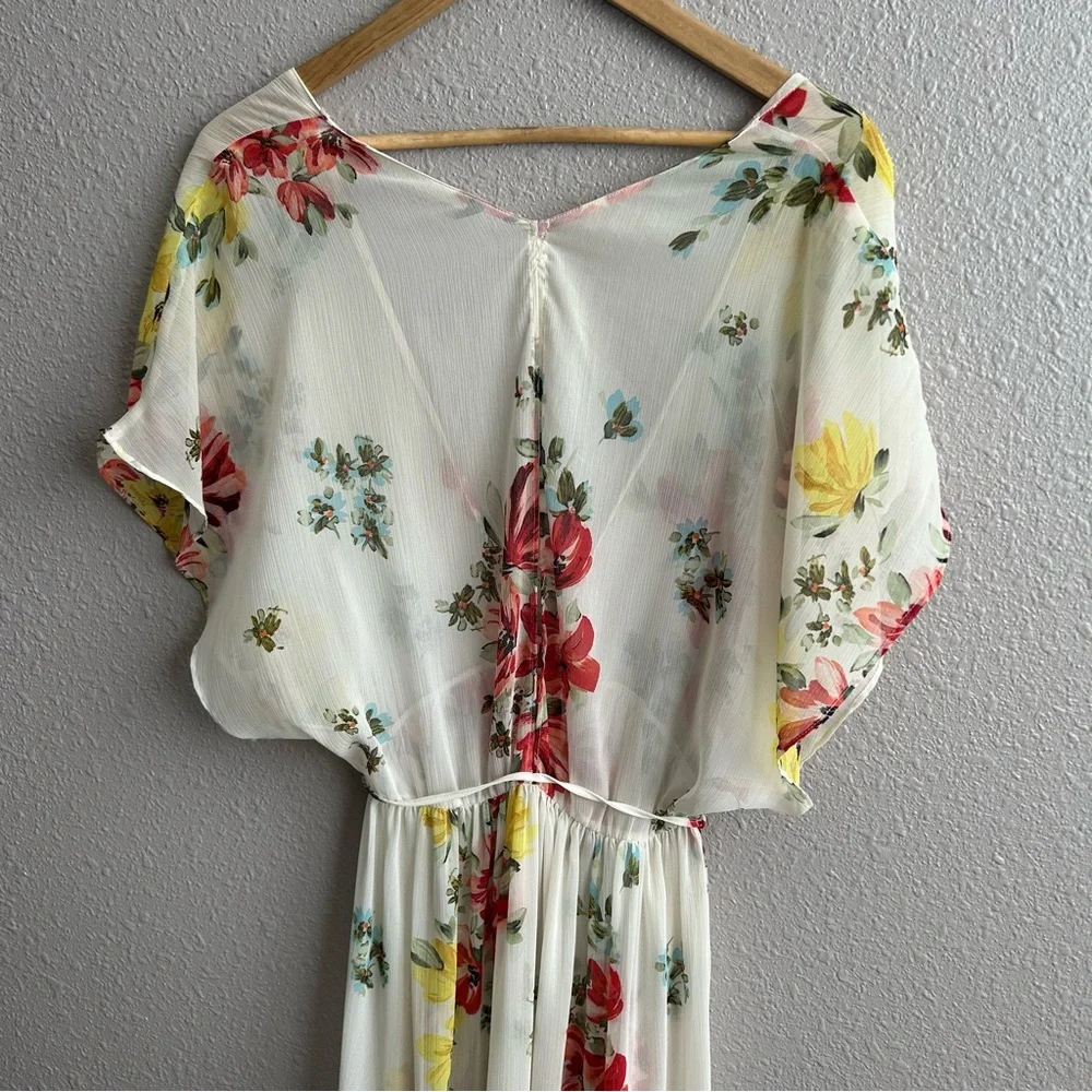 Zara sheer cream floral short sleeve coverup‎ maxi kimono duster